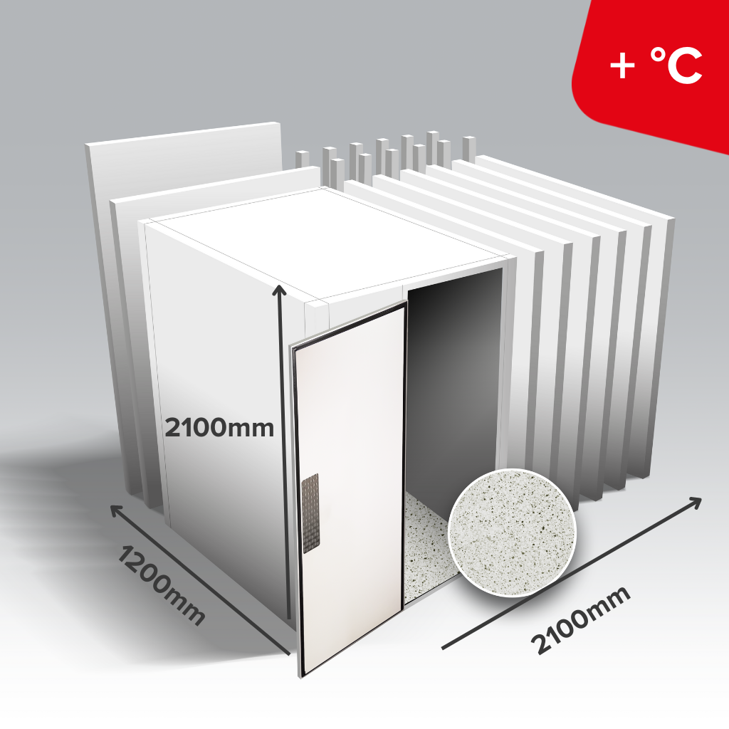 Minibox ﻿koelcel – 1200Bx2100Lx2100mmH – met vloer – OME omkeerbaar