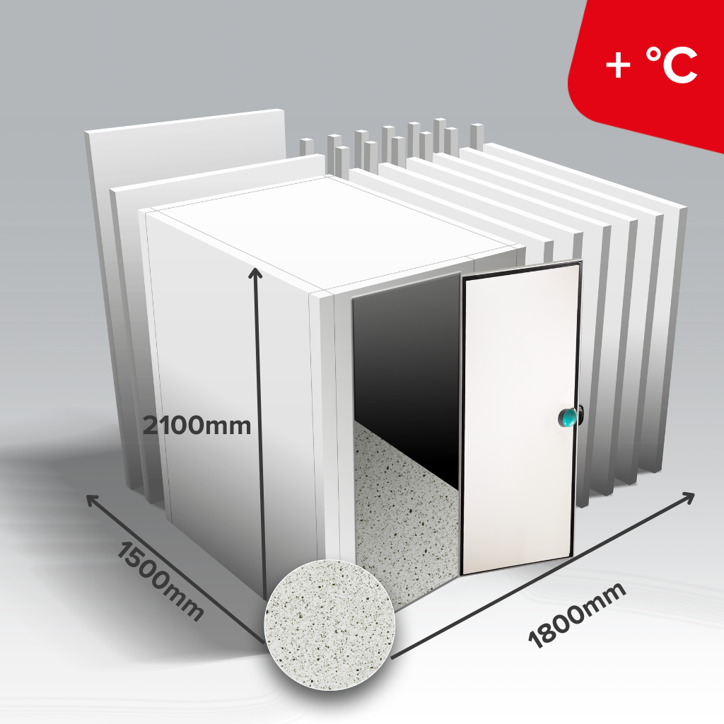 Minibox Kühlraum - 1500Bx1800Lx2100mmH - mit Boden - ME Scharniere Rechts