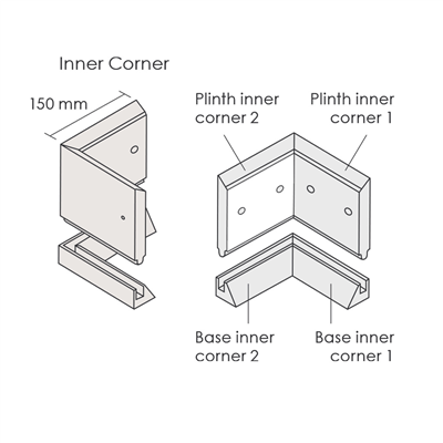 Inner corner of protective plinth - 210mmH
